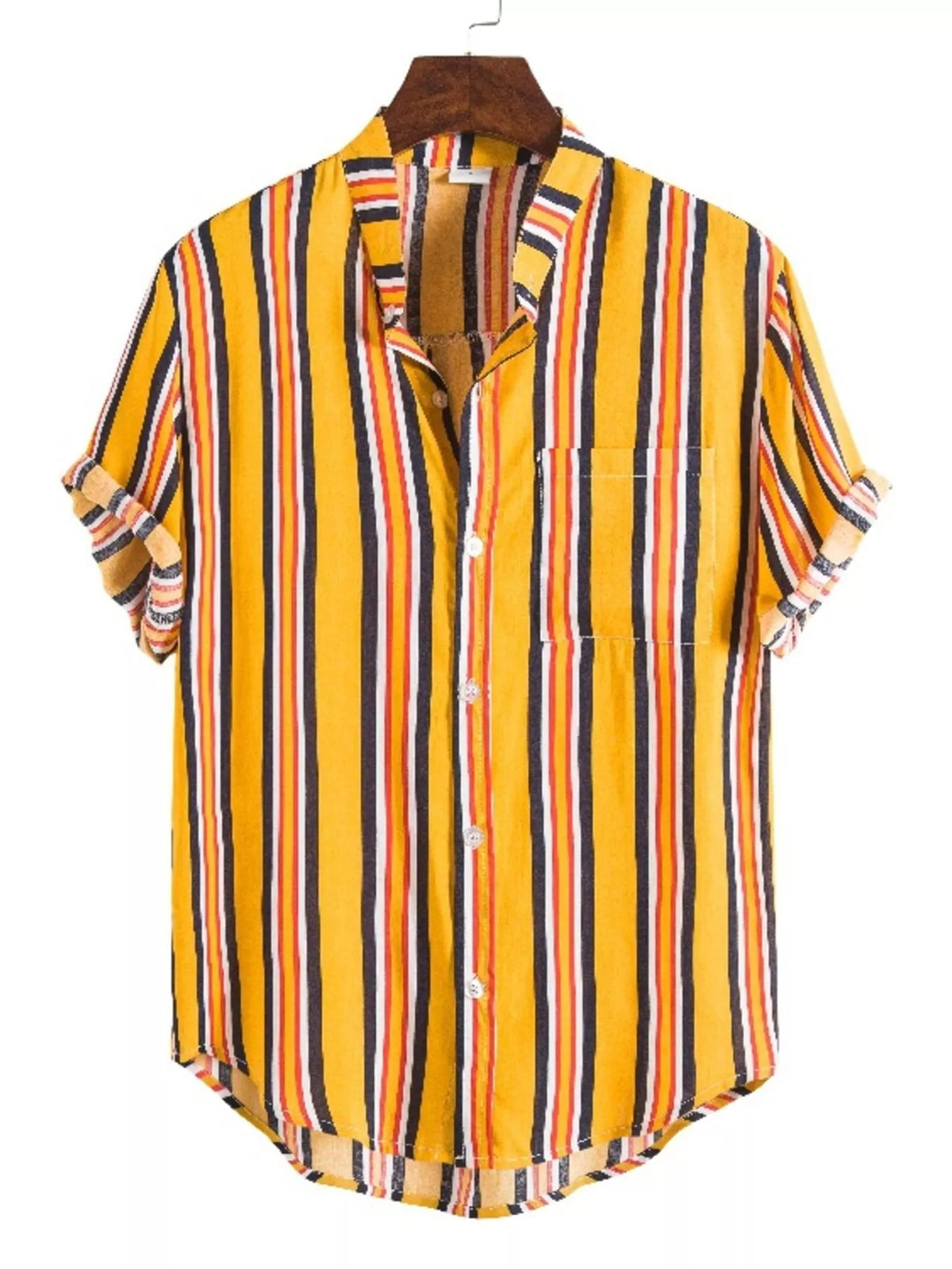 Plus size men's striped short sleeve button-up shirt by Plush Fashion Hub, featuring a classic design and comfortable fit.