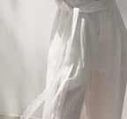 Linen off-shoulder asymmetric casual set by FitiqueFit in two colors, featuring relaxed fit and stylish design for casual wear.