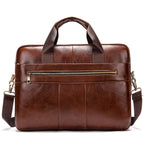 Pi-Mart leather retro casual briefcase with light finish, featuring sturdy handles and a classic business design.