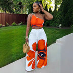 Floral One-Shoulder Wide-Leg Two-Piece Set