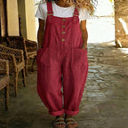 Women's vintage high-waist straight-leg overalls jumpsuit with sleeveless suspender design, by Plush Fashion Hub.