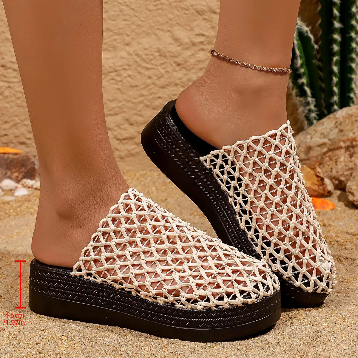 Plush Fashion Hub woven design platform sandals with cushioned straps and chunky sole for summer wear.