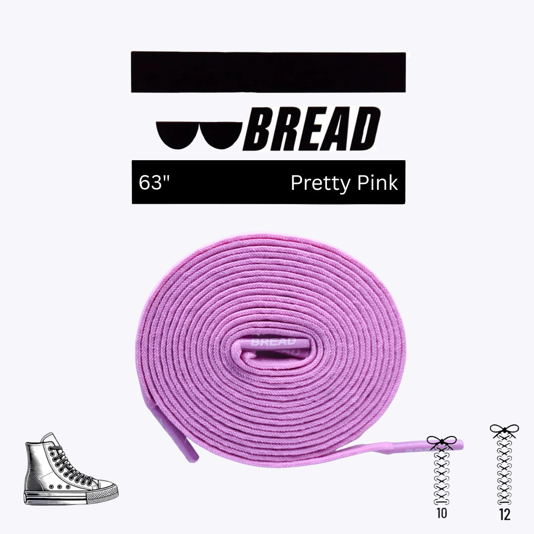 Pink elastic shoelace by Bread, shown threaded through shoe eyelets, stretchy and ideal for comfortable, easy-to-wear footwear.