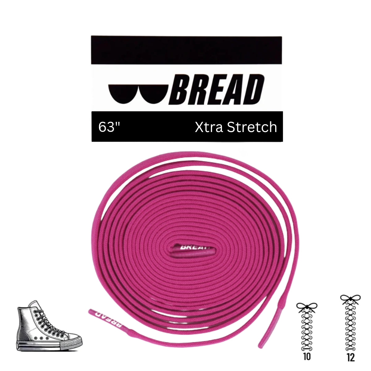 Pink elastic shoelace by Bread, showing a close-up of the soft, stretchy laces designed for easy slip-on and secure fit.