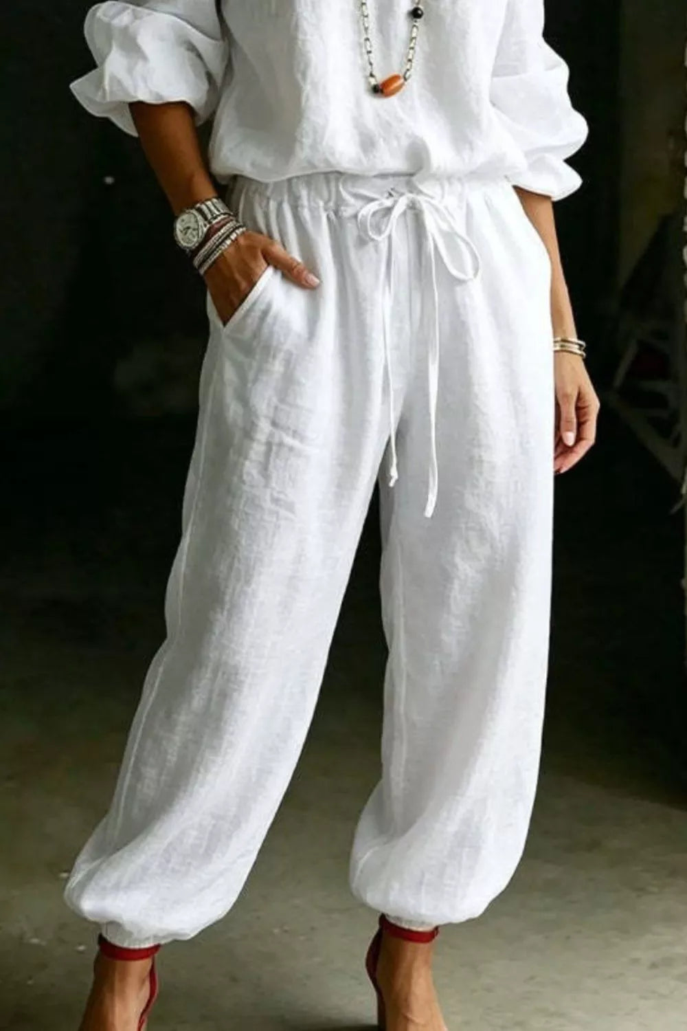 Plus size off-shoulder top and pants set by Plush Fashion Hub, featuring a stylish, coordinated full-size outfit with relaxed fit.