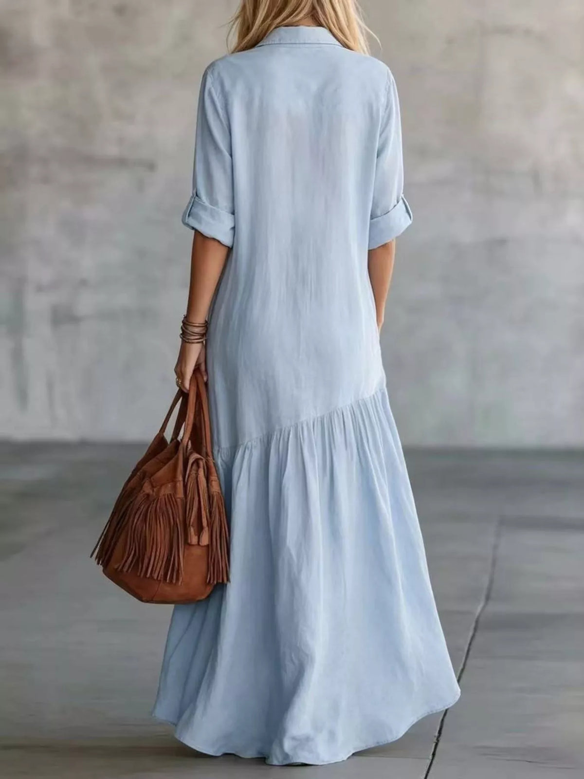 Plus size plush fashion hub maxi dress with button front and roll-up sleeves, full-length and stylish for plus size women.