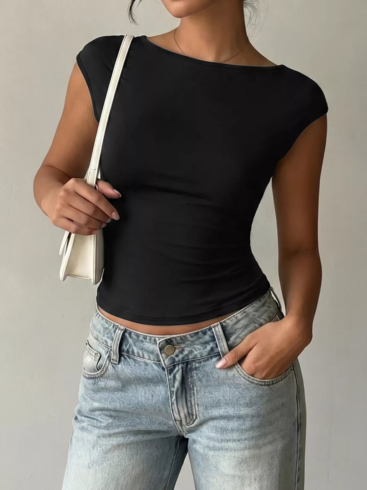 Lace detail cap sleeve T-shirt from Plush Fashion Hub, featuring a stylish design with delicate lace accents and a comfortable fit.