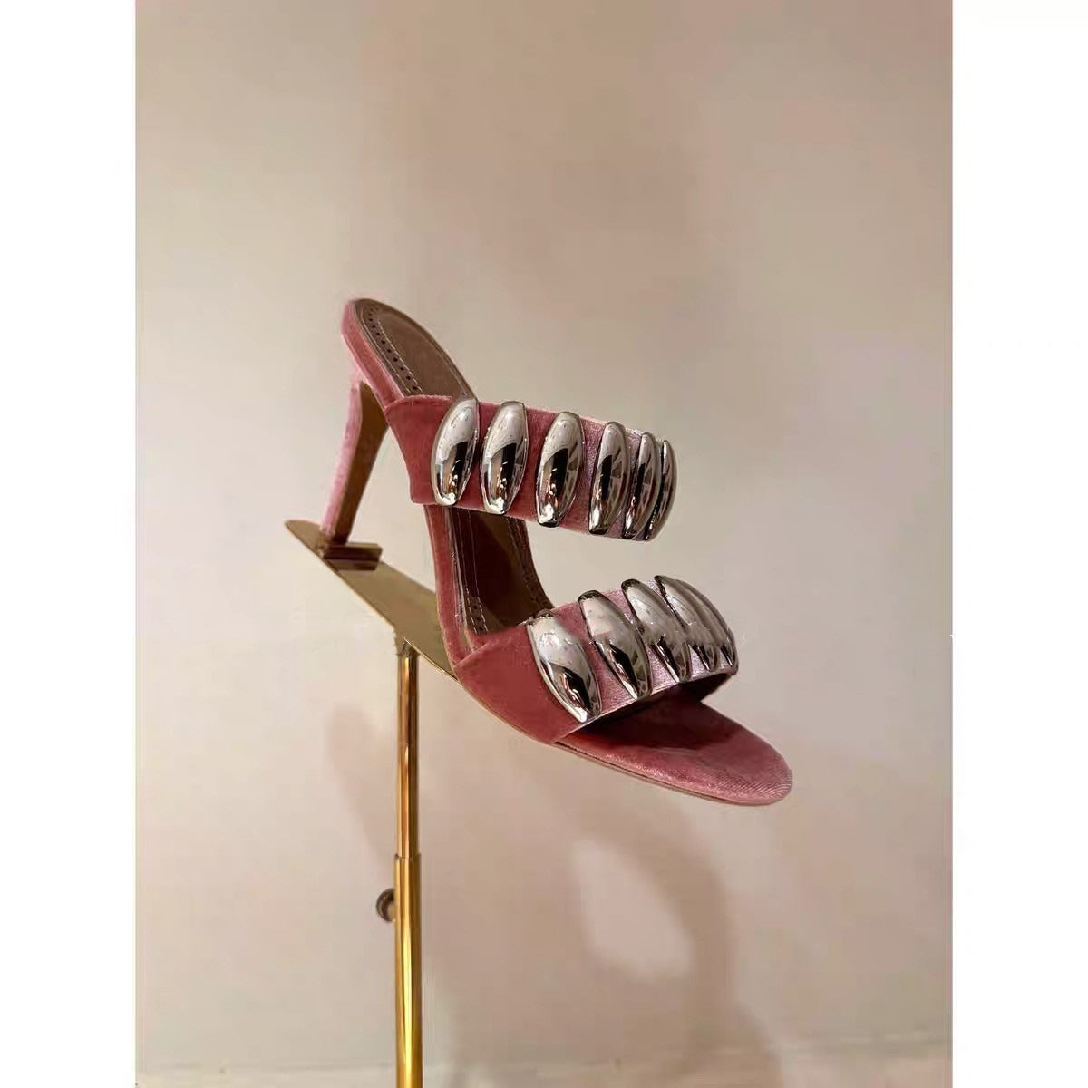 Clear buckle open-toe stiletto heels from Plush Fashion Hub, featuring a transparent strap and sleek design.