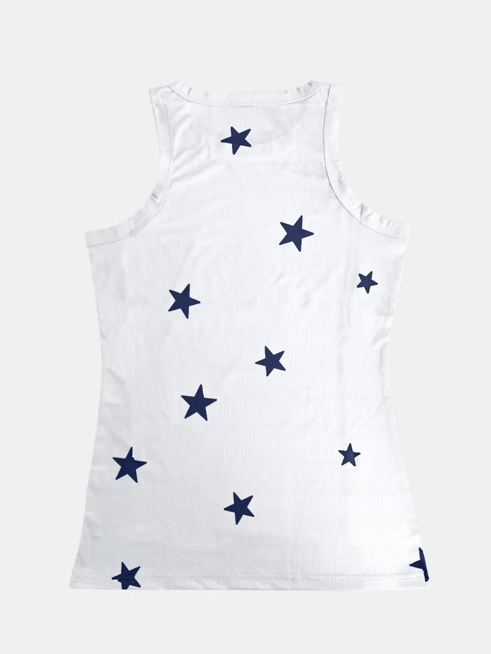 Women’s star print cotton blend round neck casual tank top by Plush Fashion Hub, featuring a stylish star pattern and comfortable fit.