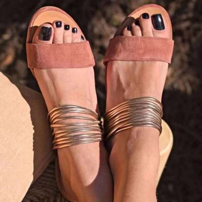 Large size women's flat sandals slippers by LadyShow.Store with open-toe design and comfortable flat sole.