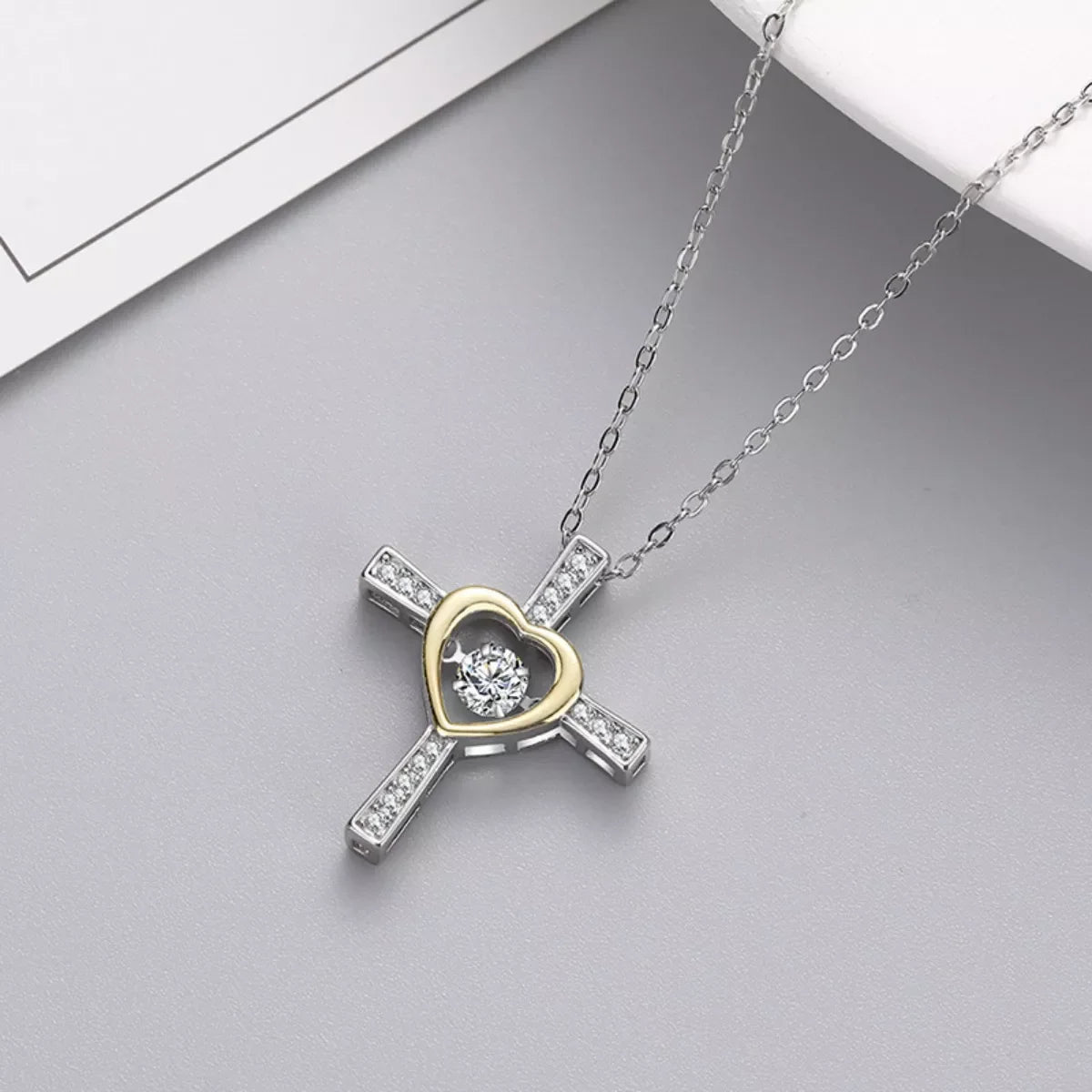 925 sterling silver heart cross necklace with detailed pendant, stylish jewelry piece from Plush Fashion Hub's collection.