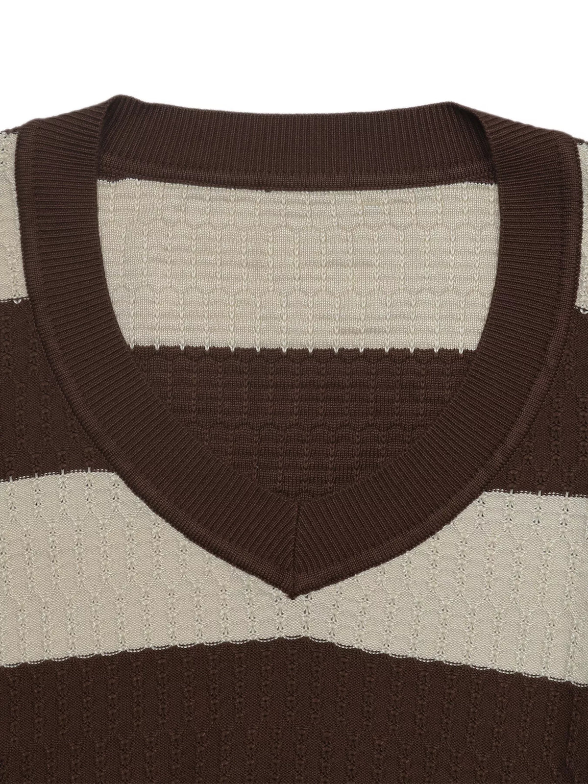 Striped V-neck knit top by Plush Fashion Hub, featuring a cozy knit fabric and a stylish V-neck design.