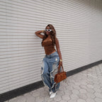 Wave Frayed Ripped Edge Denim Jeans