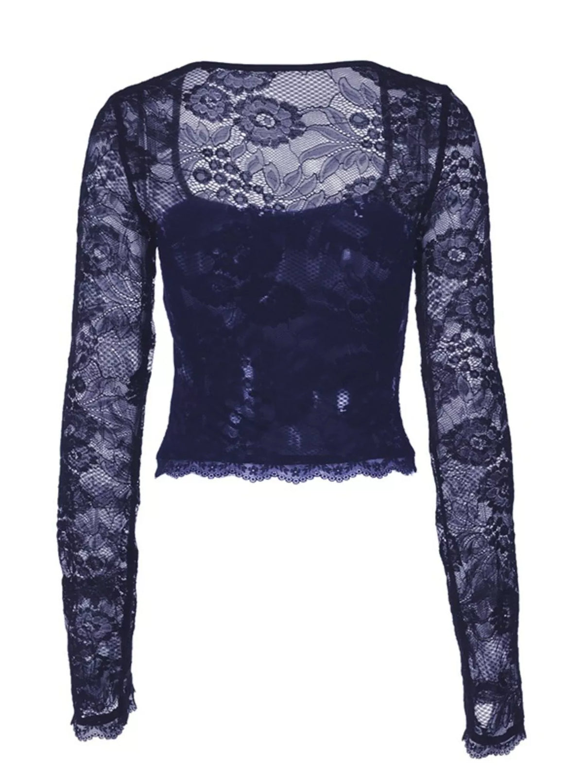 Sheer lace sleeve square neck t-shirt from Plush Fashion Hub, featuring a stylish design and lightweight fabric.