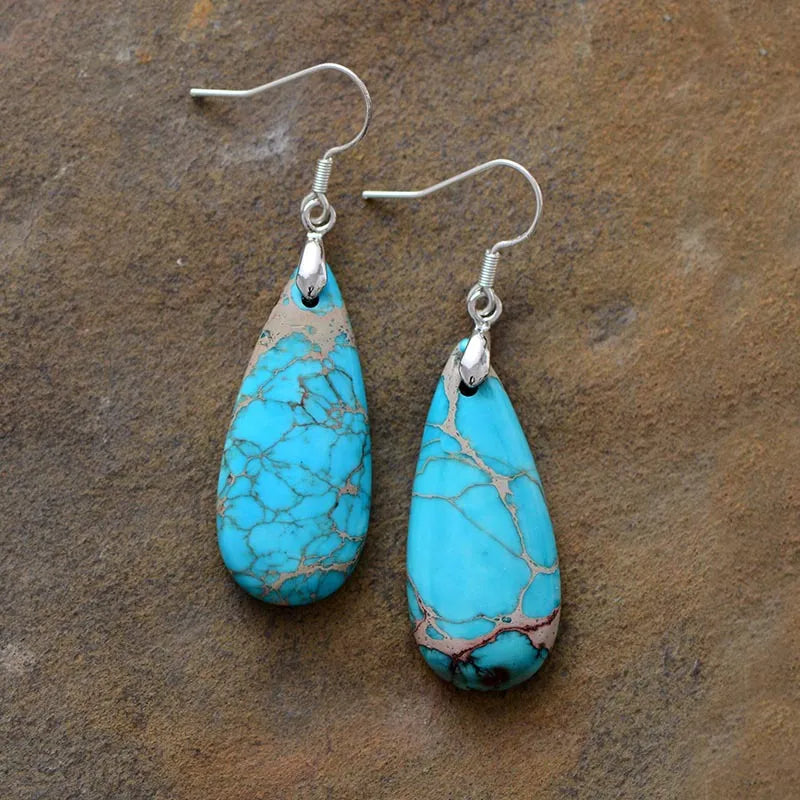 Natural stone copper teardrop earrings from Plush Fashion Hub, featuring elegant teardrop-shaped stones and warm metal accents.