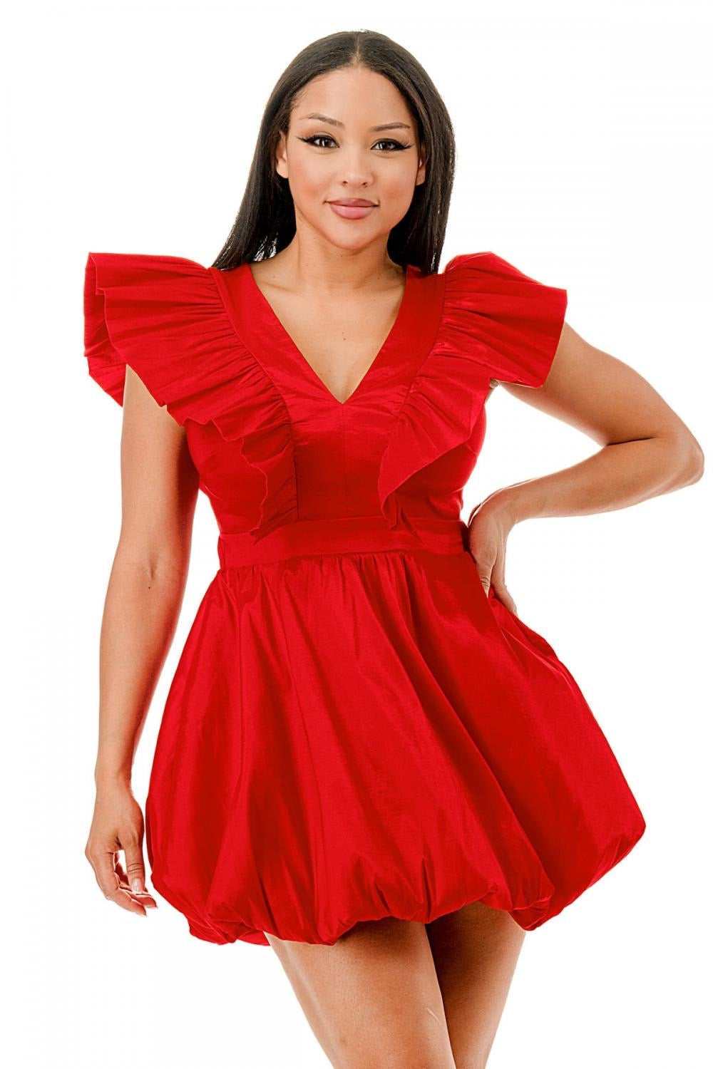 Plush Fashion Hub deep V-neck sleeveless dress in plush fabric, shown hanging on a mannequin with a soft, elegant style.
