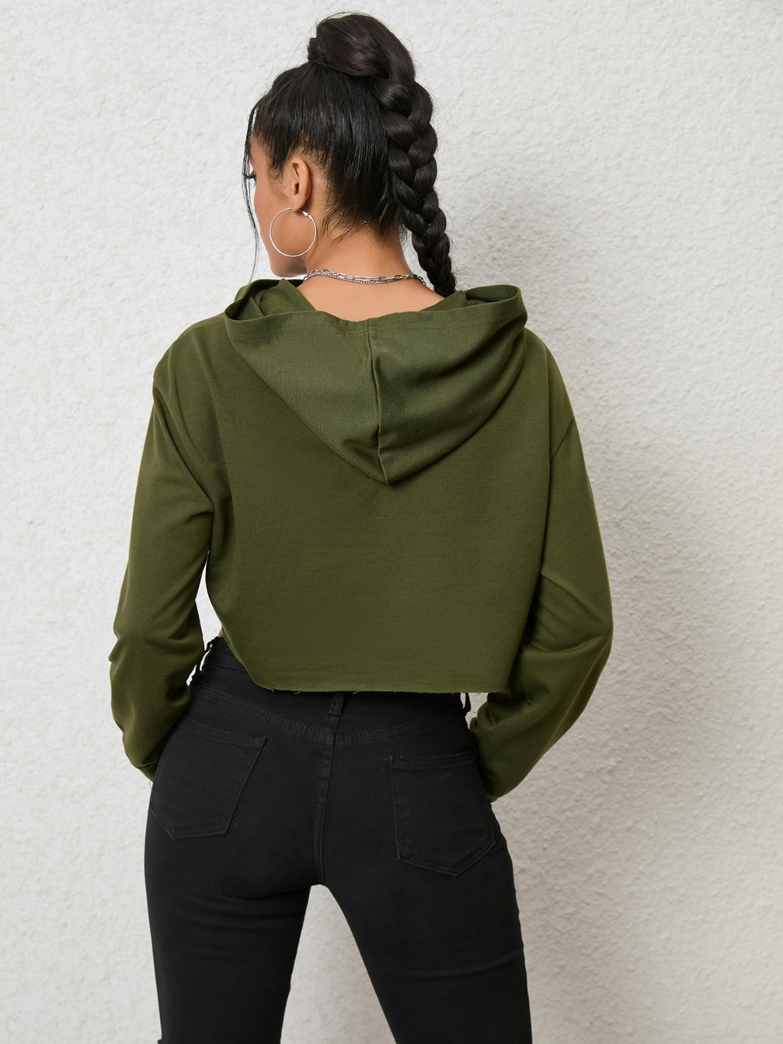 Plush Fashion Hub cutout long sleeve hoodie in soft plush fabric, featuring a stylish neckline and relaxed fit for casual wear.