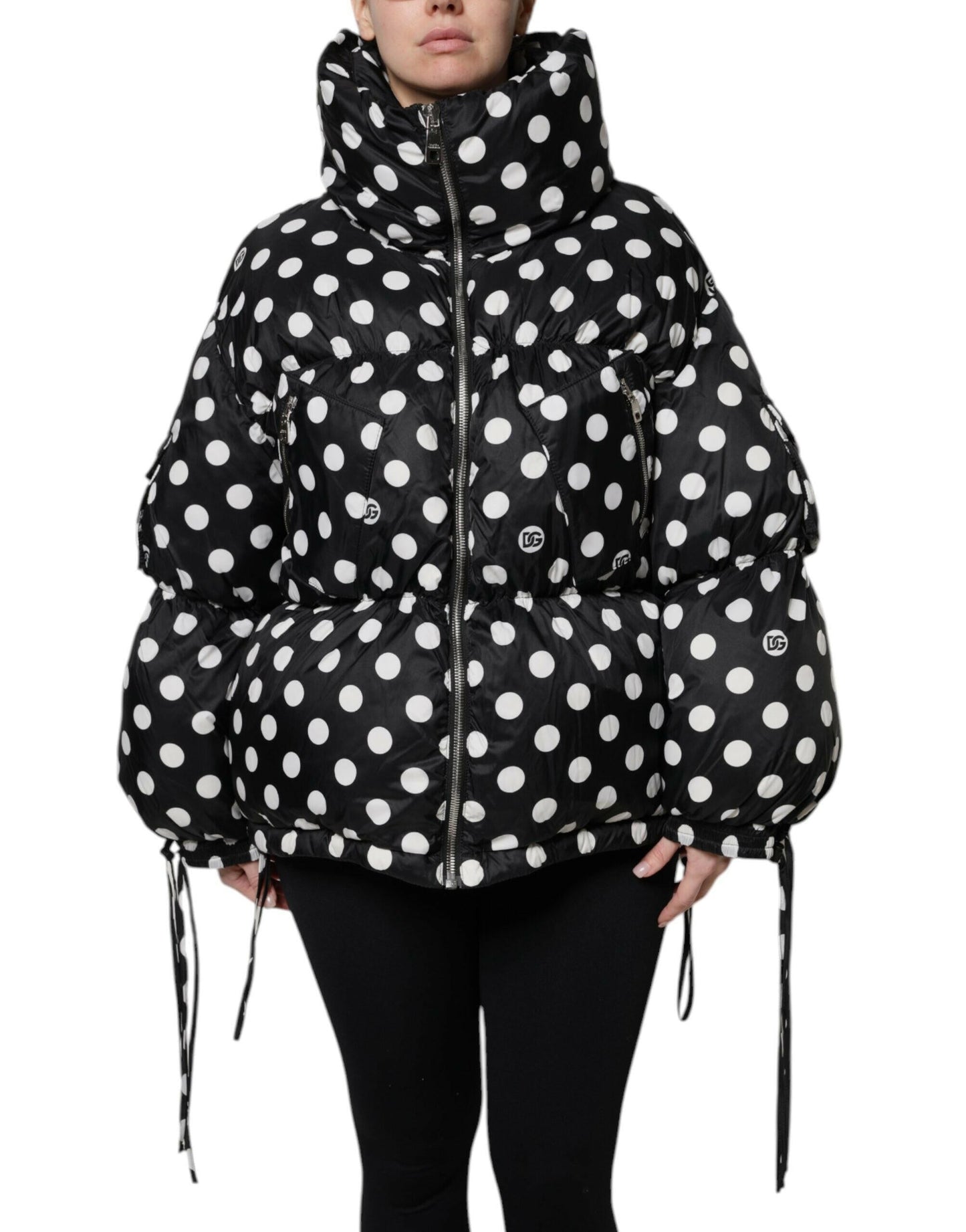 Dolce & Gabbana Black White Polka Dot Full Zip Puffer Jacket MaraFormigone