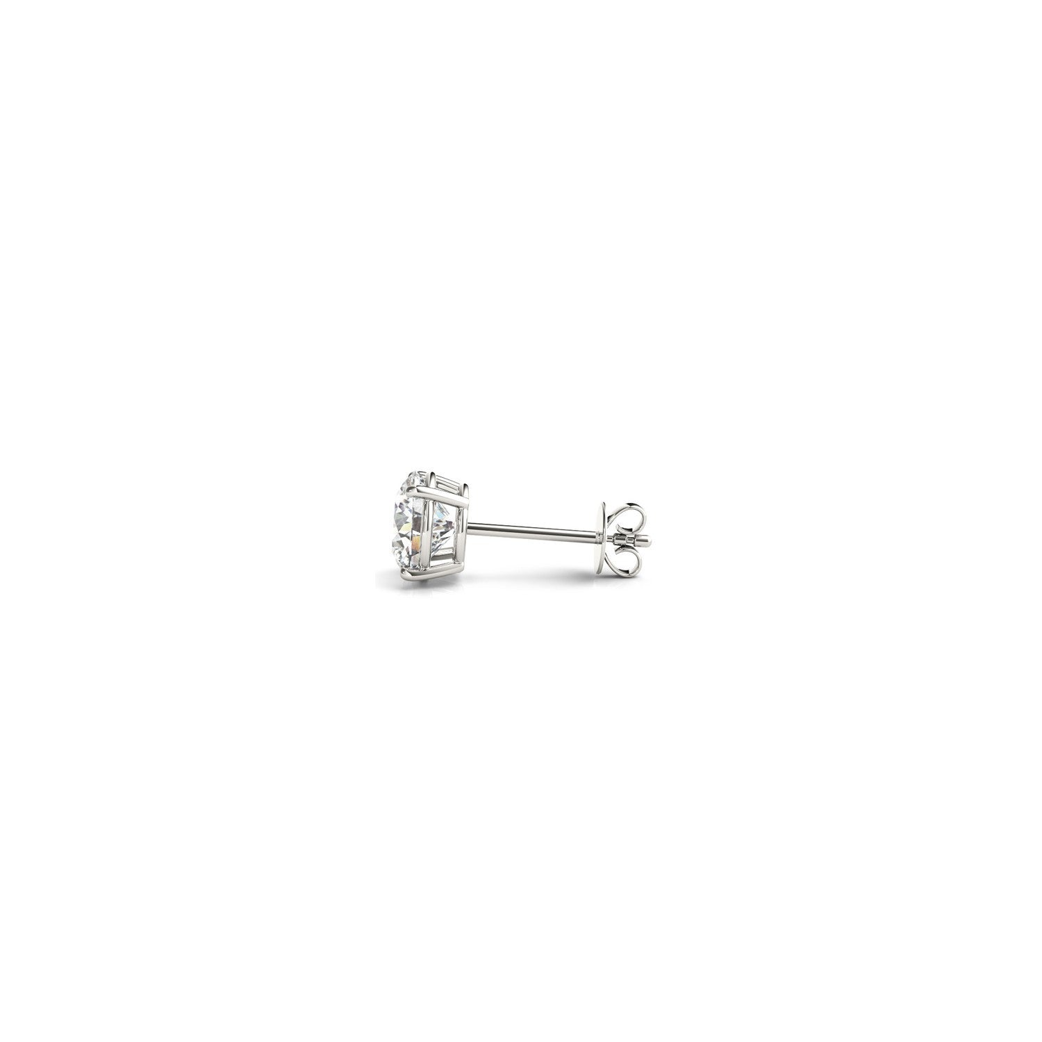 Lab-grown round diamond stud earrings in 14k white gold with G/VS2 clarity, featuring 1/2 carat total weight.