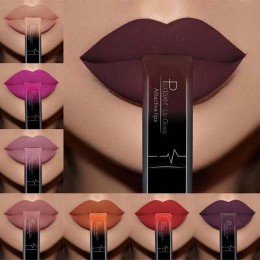 Makeup matte lip gloss lipstick in multiple vibrant shades with a bold matte finish.