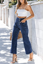 Light blue Mckinley wide-leg cropped jeans by Threaded Pear, showing relaxed fit and stylish cropped length.