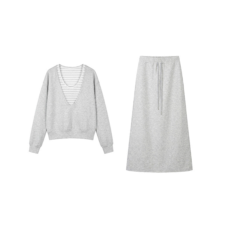Eprolo cozy chic faux two-piece hoodie and drawstring skirt set, soft fabric with hood and stylish skirt, perfect for casual wear.