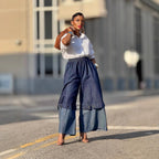 Street Style Patchwork Color-Blocking Wide-Leg Jeans