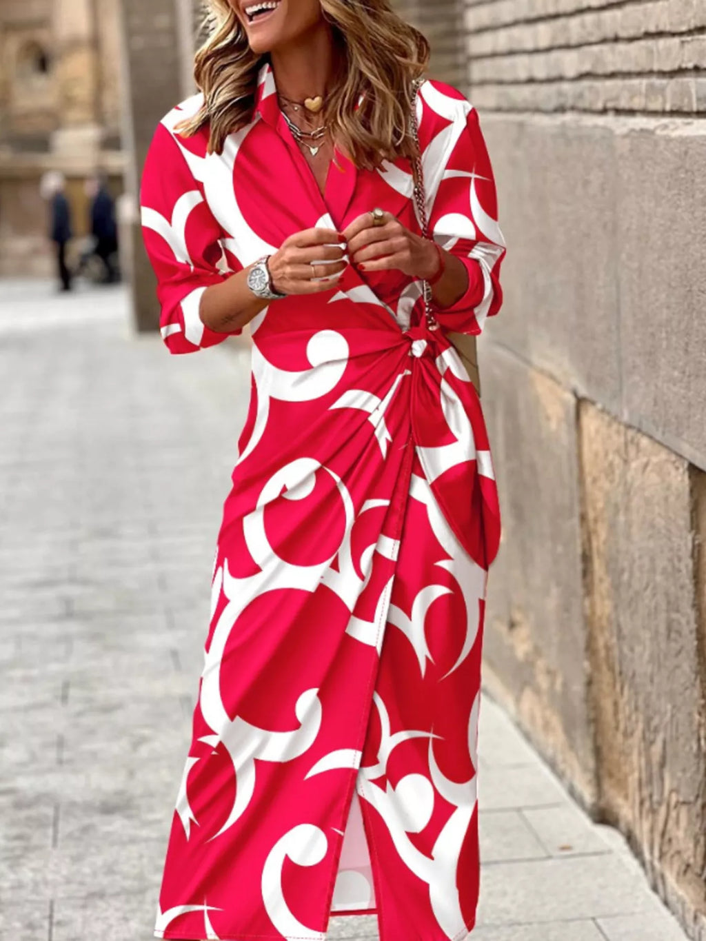 Printed collared neck shirt dress by Trendsi, featuring a stylish collared neckline and button-down front in a vibrant print.