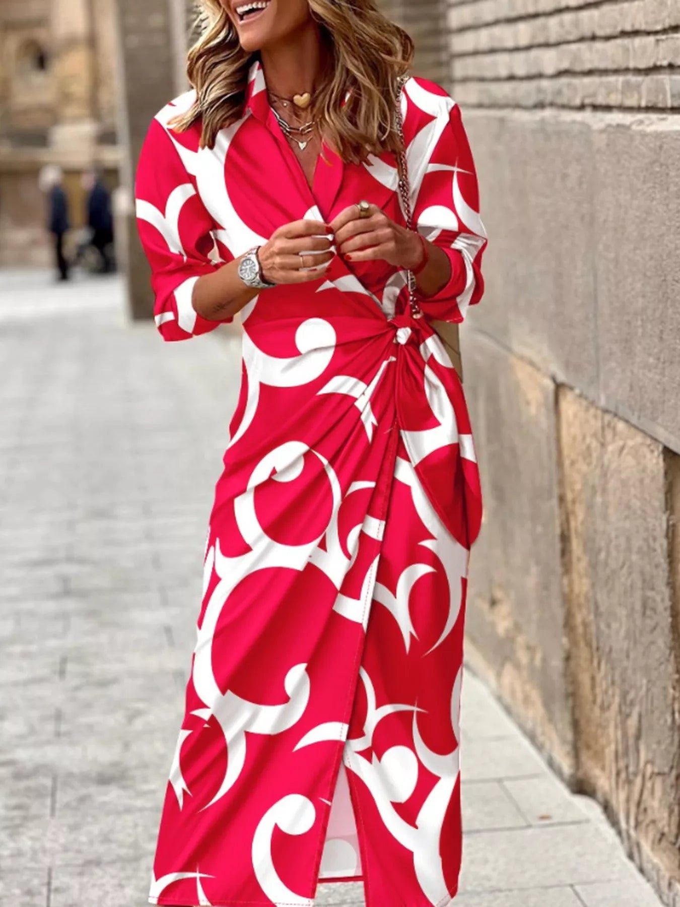 Printed collared neck shirt dress by Trendsi, featuring a stylish collared neckline and button-down front in a vibrant print.