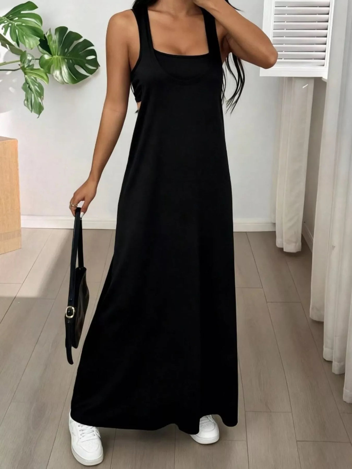 Plush Fashion Hub scoop neck cami and maxi dress set, two-piece outfit with fitted cami top and flowing maxi skirt in soft fabric