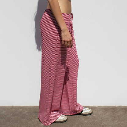 Women's Striped Fashion Casual  Home  Wide-leg PantsElevate your wardrobe with our Women's Striped Print Trousers! Made from high-quality polyester fiber, enjoy a comfortable and stretchy fit with a low waist design. PantsPlush Fashions ShopPlush Fashion Shop