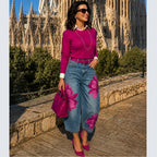 Women's Floral Denim Pants Street Style Printed Design Cropped Jeans