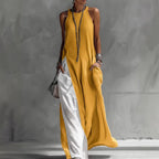 Women's sleeveless off-shoulder loose maxi dress with pockets from FitiqueFit, casualwear, shown in a flowy, relaxed fit.