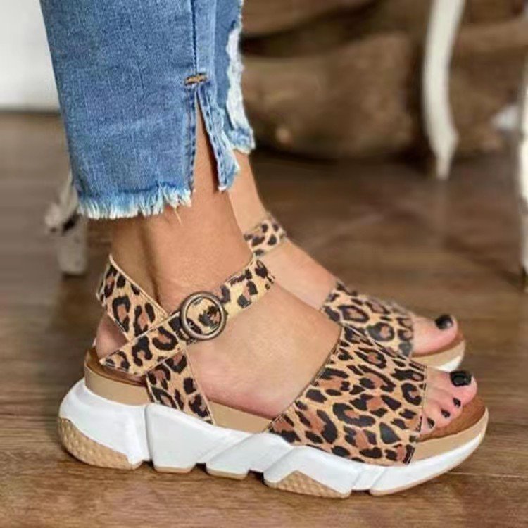 Leopard print platform Roman sandals from LadyShow.Store featuring casual fashion style and open toe design.
