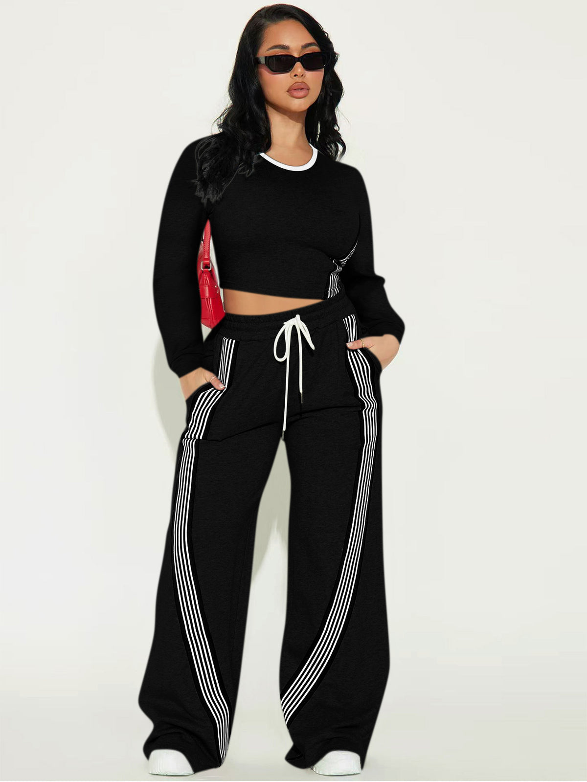 Plush Fashion Hub relaxed striped lounge top with a comfortable fit, featuring a casual, stylish design perfect for lounging.