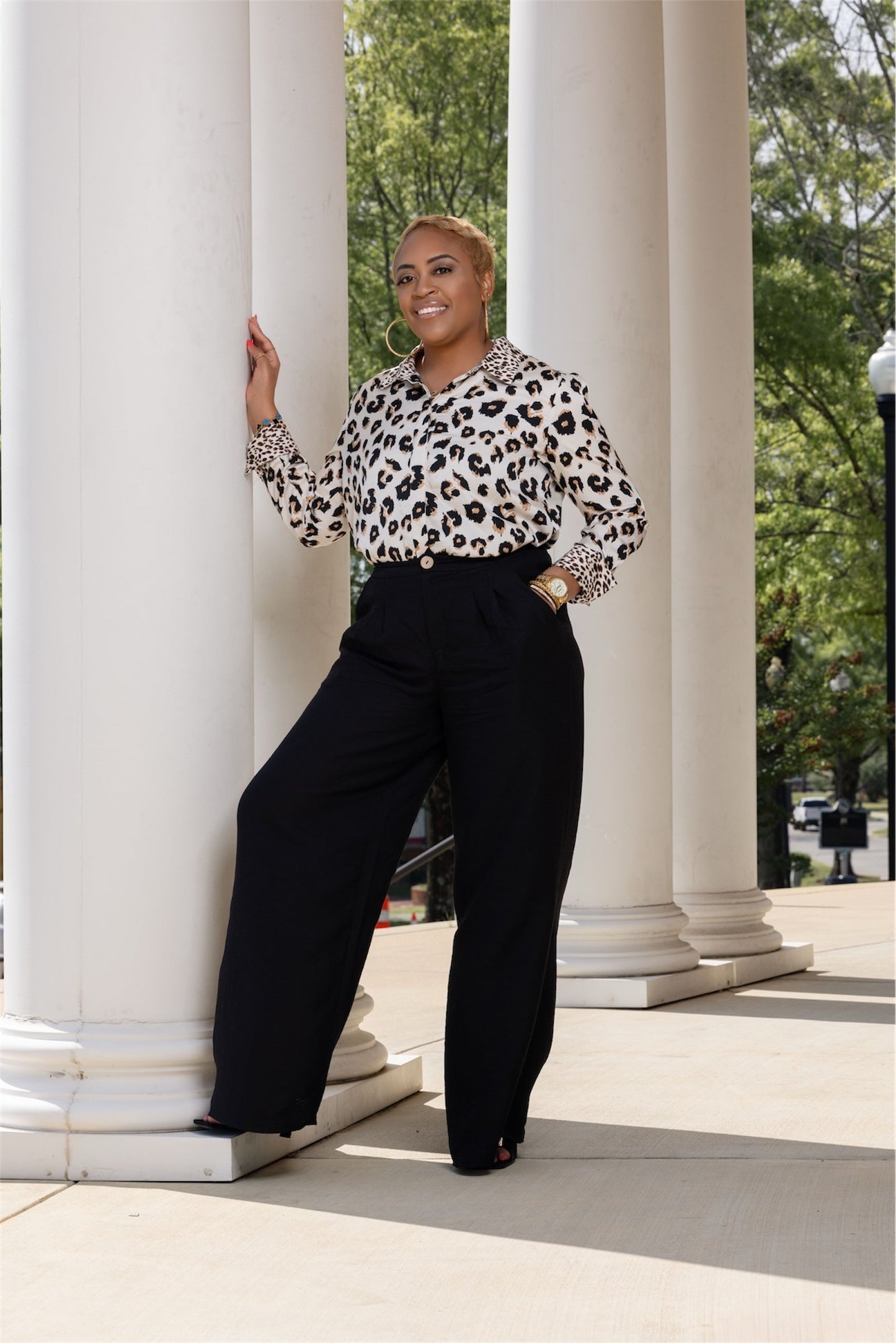 Leopard Luxe Satin Blouse The Bella Noire Store