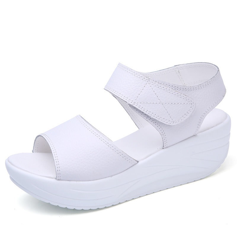 Genuine leather platform sandals by eprolo with chunky heel, open toe design, and ankle strap on a neutral background.