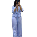 Coastal Chic V-Neck Striped Lace-Up Set