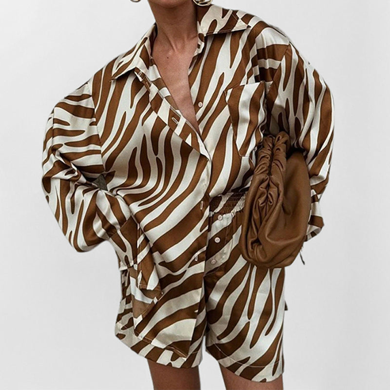 Printed short sleeve two-piece set by eprolo featuring a stylish tops design with vibrant patterns and comfortable fit.