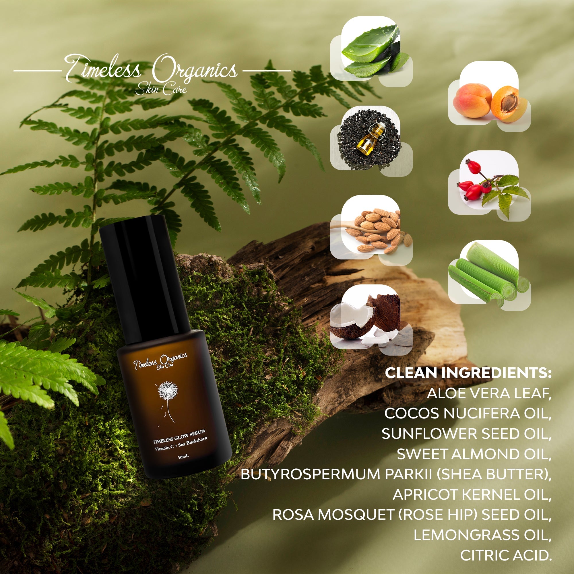 Timeless Glow Serum by Timeless Organics Skin Care, a moisturizing facial serum with a clear, lightweight liquid texture.