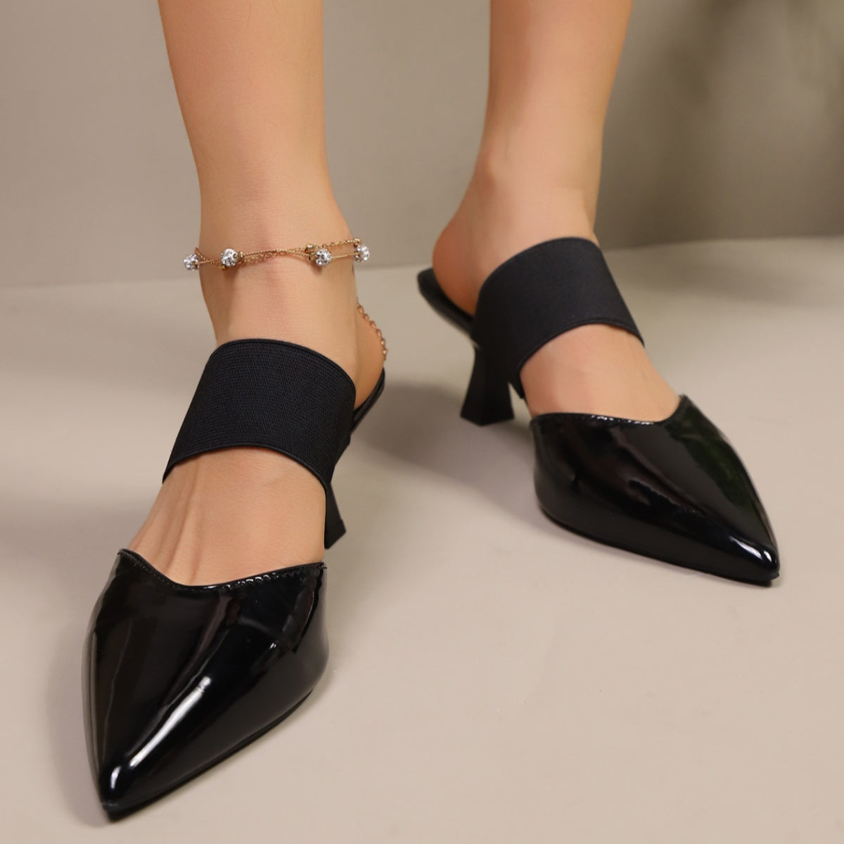 Plush Fashion Hub point toe flare heel sandals with stylish high heels and open toes, perfect for elegant summer outfits.