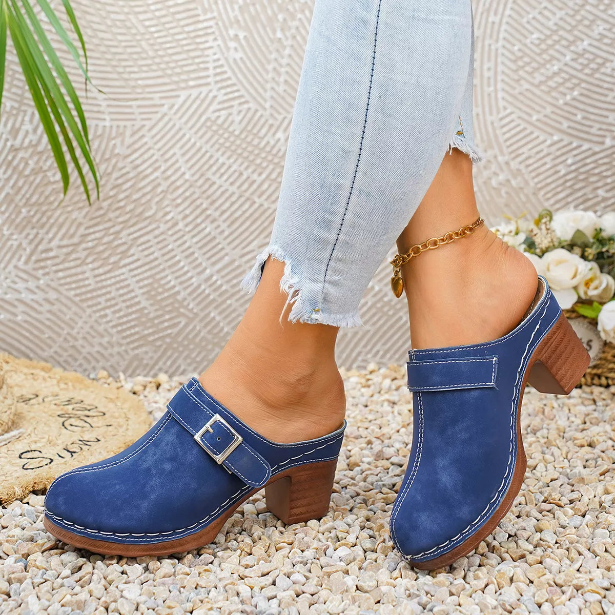 Plush Fashion Hub round toe block heel sandals with open toe design and chunky heel, stylish and comfortable for casual wear