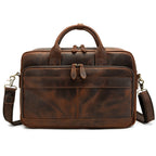 Pi-Mart men's horse leather shoulder bag and briefcase with laptop compartment, stylish and durable for professional use.