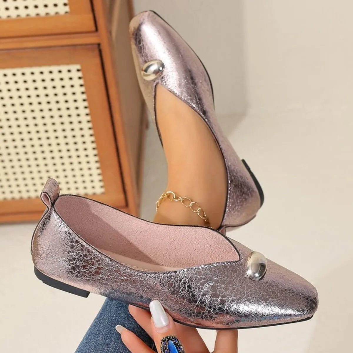 Women's square toe slip-on flats by Trendsi, stylish and comfortable shoes for casual or office wear.