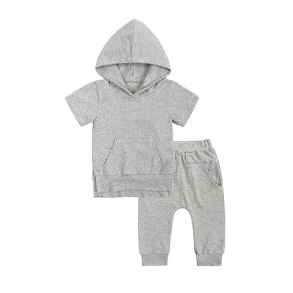 Boys And Girls Fashion Short-sleeved Hooded Tops & Casual Pants Set - Plush Fashions Shop 