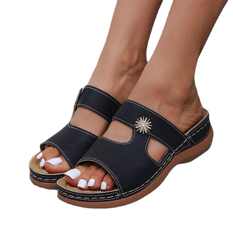 Embroidered fish mouth women's thick bottom hollow sandals with decorative embroidery and open toe design, by LadyShow.Store.