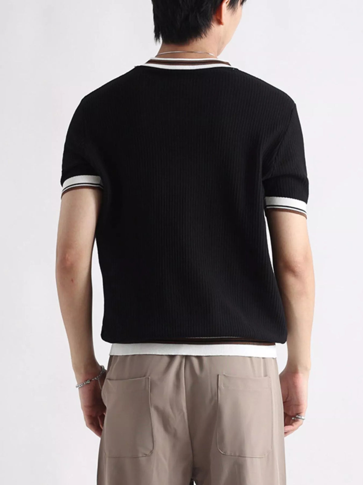 Plus size men's contrast trim short sleeve T-shirt by Plush Fashion Hub, featuring a casual fit and stylish design.