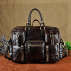 Pi-Mart First Layer Cowhide Men's 16-inch large-capacity briefcase with sturdy handles and multiple compartments for professional use.