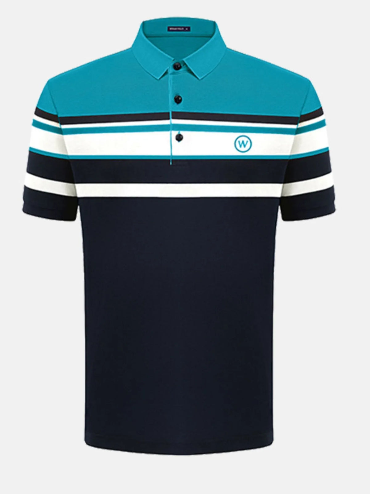 Men's plus size color block striped polo shirt from Trendsi, featuring short sleeves and a classic design in vibrant colors.