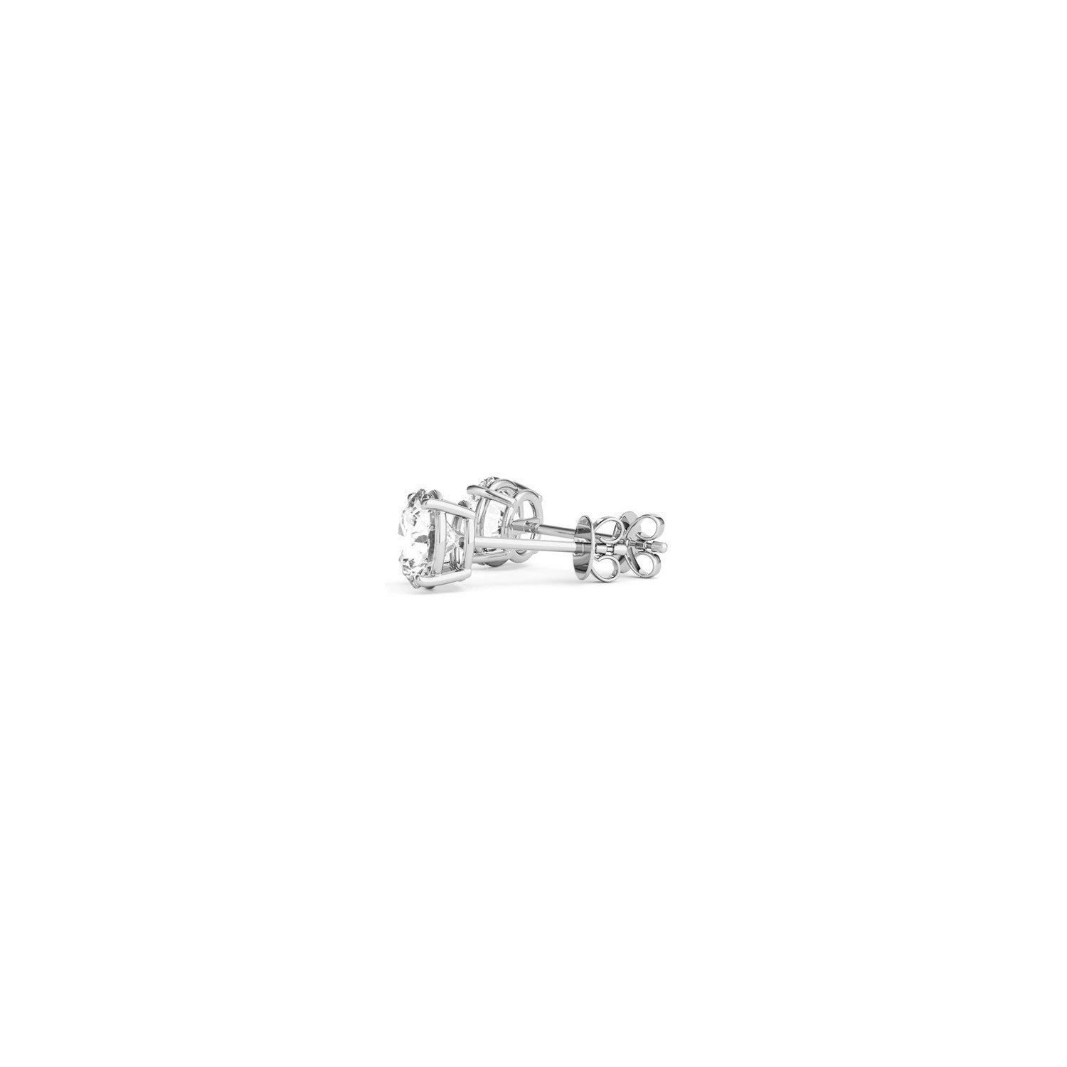 Lab grown round diamond stud earrings in 14k white gold featuring G/VS2 clarity, 1/2 cttw diamond total weight.